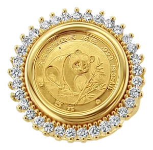 20th Ounce Panda Coin Ring with Diamond Halo, Size 5