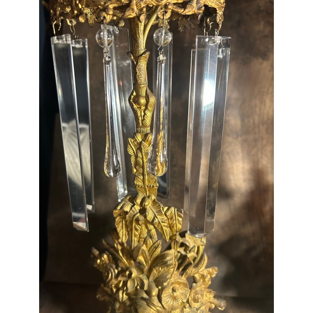 Brass 1850s Cornelius Style Brass Floral Basket Girandole Mantel Lamps - Pair For Sale - Image 8 of 11