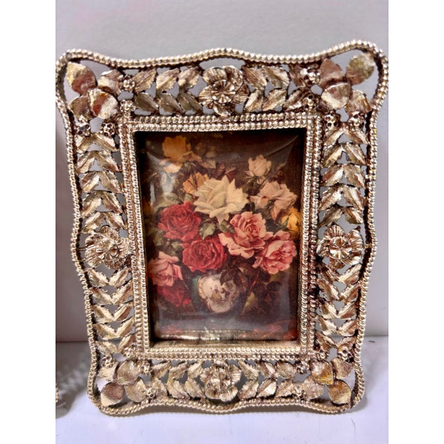 Mid Century Petite Silver Plate Ornate Filigree Picture Frames, Set of 2 For Sale - Image 10 of 12