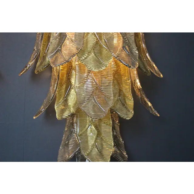 Long Textured Golden and Smoked Murano Glass Sconces in Palm Tree Shape from Barovier & Toso, 1990s, Set of 2 For Sale - Image 9 of 17