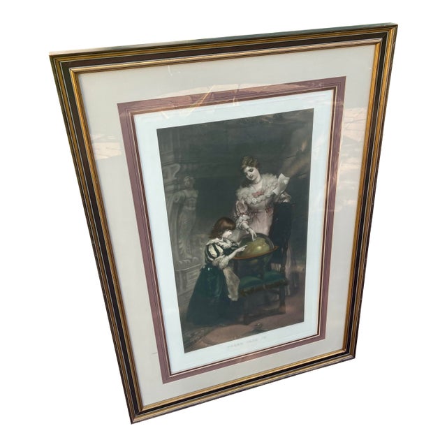 1920s Framed English Lithograph of Mother and Child For Sale