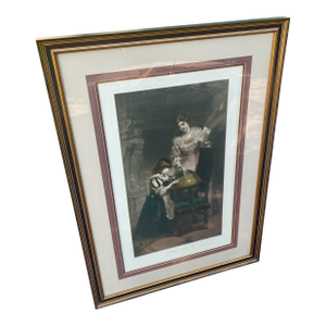 1920s Framed English Lithograph of Mother and Child
