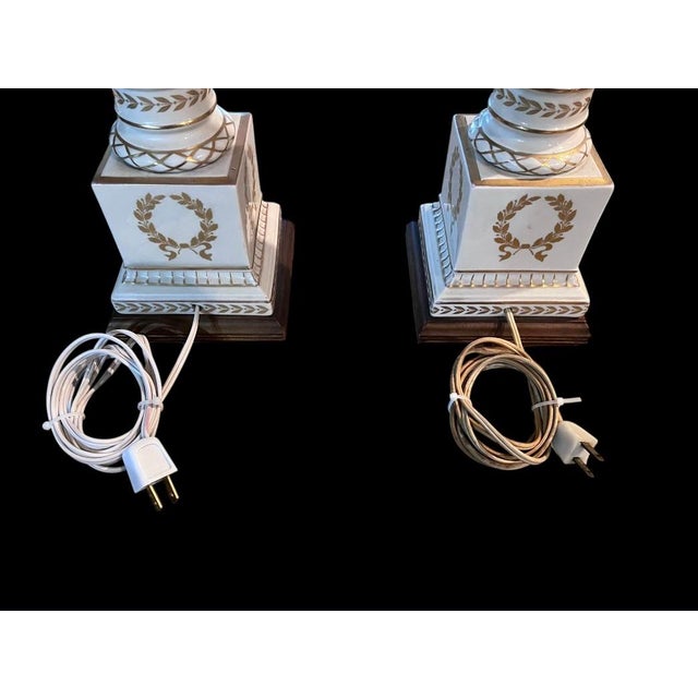 1970s Pair of Corinthian Column Lamps With Glass Shades. For Sale - Image 9 of 11