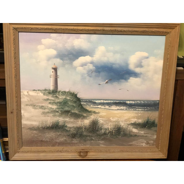 Wood Late 20th Century Large Framed Coastal Seascape Oil Painting by H. Wurtz For Sale - Image 7 of 7