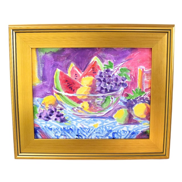 2020s Impressionist Bowl of Fruit Painting Including the Antiqued Gold Wood Frame For Sale - Image 5 of 5