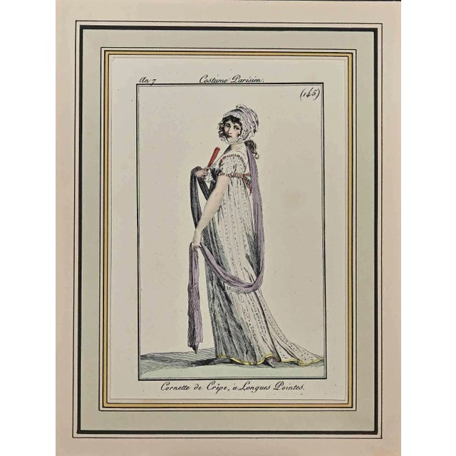Cornette de Crêpe is an Original Etching Hand Watercolored series "Costumes Parisiens" published in 1797 by the Journald...