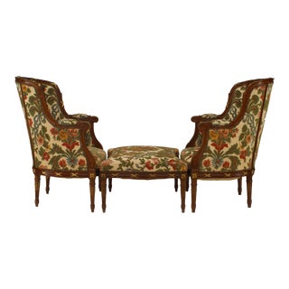 Vintage French Louis XVI Velvet Bergéres Set - 3 Pieces For Sale