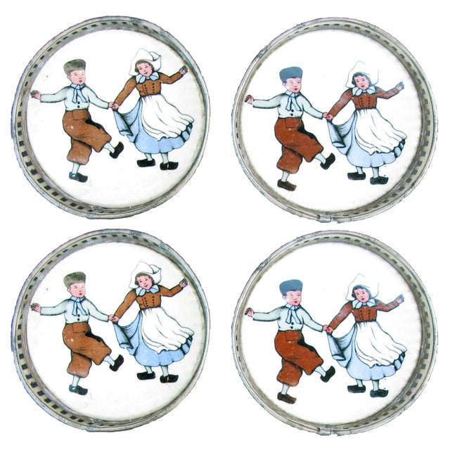Early 20th Century 1910s Dutch Boy & Girl Coasters, Set of 4 For Sale - Image 5 of 5