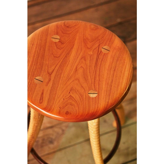 Farmhouse Modern Rustic Cherry & Ash Ax-Handle Stool | Handmade in Pennsylvania For Sale - Image 3 of 4