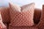 Gorgeous unique salmon pink and Cream high quality velvet patterned sexy curved sofa. Vintage, recently recovered high...