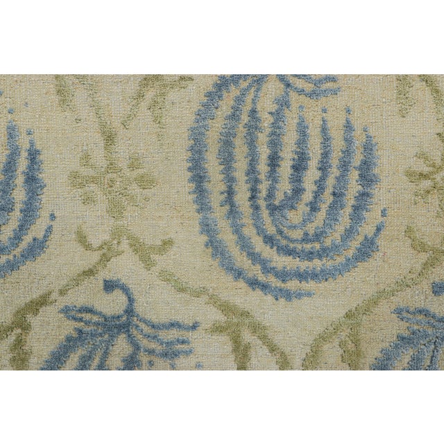 Traditional Rug & Kilim’s Block Print Square Rug With Blue and Green Floral Patterns For Sale - Image 3 of 6