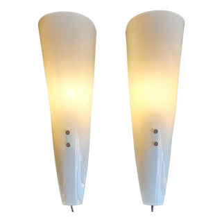 Vintage Minimalist Flat Wall Lamps with Ivory-Colored Glass Shades, 2000s, Set of 2 For Sale