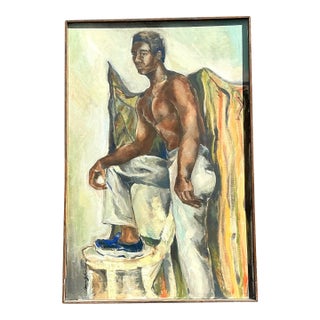 Vintage Original Oil Figural on Canvas For Sale