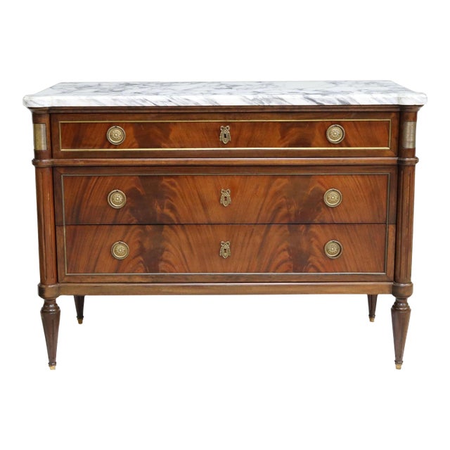 French Louis XVI Style Mahogany Marble Commode For Sale