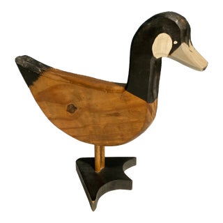 Signed Folk Art Painted Wooden Duck Dated 1983 For Sale