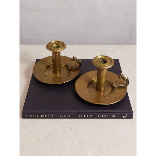 Pair of Brass Dragon Candlesticks For Sale - Image 10 of 11