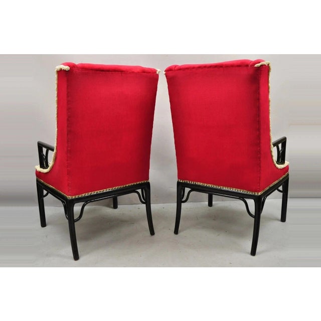 Black Vintage Chinoiserie James Mont Style Black Fretwork Lounge Arm Chairs - A Pair For Sale - Image 8 of 12