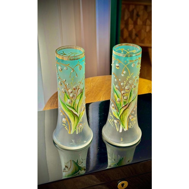 Art Nouveau Satin Glass Lily of the Valley Vases from Legras, 1890s, Set of 2 For Sale - Image 10 of 17