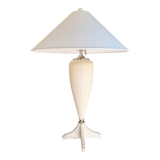Currey & Co. Nickel Whitewash Table Lamp With Pyramid Shade For Sale