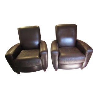 American Leather Brown Leather Club Chairs - a Pair For Sale