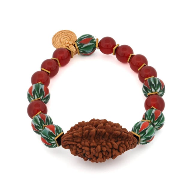 Metal Mystic Root Rudraksha & Carnelian Spiral Bracelet For Sale - Image 7 of 7