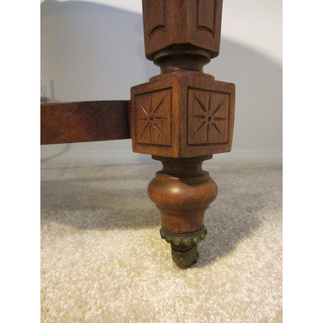 French Antique French Walnut Rolling Library Table Inlaid Marquetry For Sale - Image 3 of 13