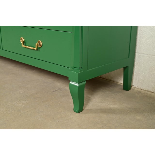 John Widdicomb French Regency Louis XVI Green Lacquered Dresser or Credenza, Newly Refinished For Sale - Image 14 of 18