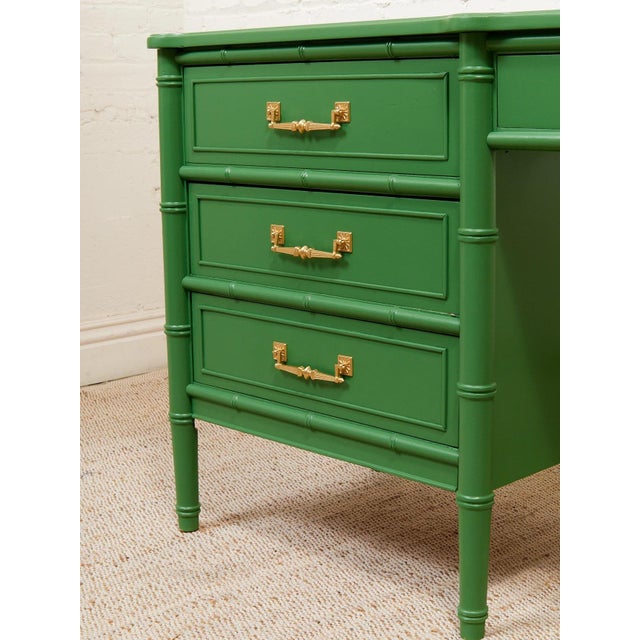 Mid 20th Century Emerald Faux Bamboo Desk For Sale - Image 9 of 11