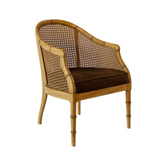 1960s Vintage Faux Bamboo Caned Bergere Chair For Sale