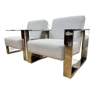 Pair of Matching Berhardt Furniture Milo Baughman Rl Style Cantilever Chome Lounge Chairs For Sale