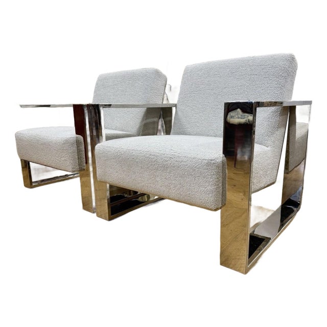 Pair of Matching Berhardt Furniture Milo Baughman Rl Style Cantilever Chome Lounge Chairs For Sale