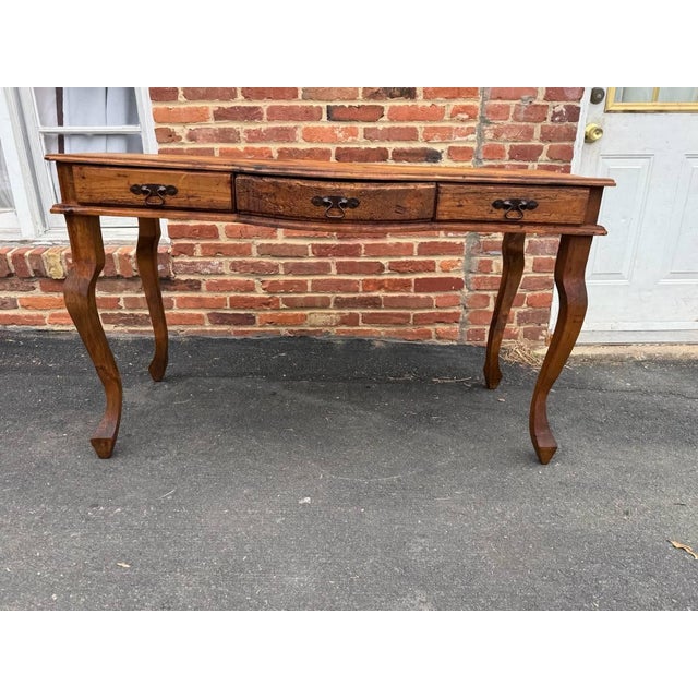 Farmhouse Vintage French Provincial Rustic Farmhouse Style Three Drawer Console Table/ Table Desk For Sale - Image 3 of 13