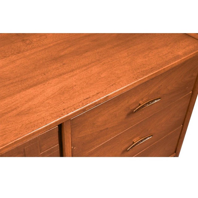 1970s Mid-Century Walnut Weave Pattern Long Dresser For Sale - Image 11 of 12