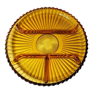 Vintage Indiana Glass Co. Amber Glass Relish Plate For Sale
