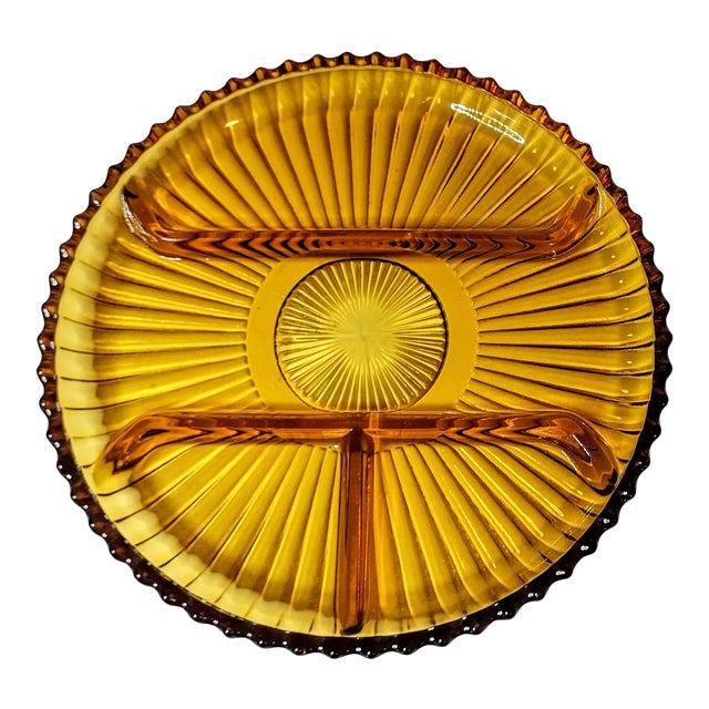 Vintage Indiana Glass Co. Amber Glass Relish Plate For Sale