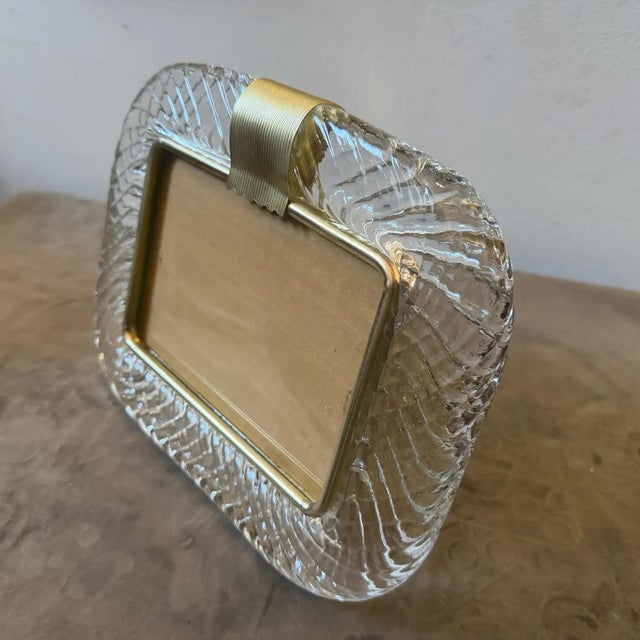 1990s Barovier Style Art Deco Murano Glass and Brass Horizontal Picture Frame For Sale - Image 12 of 12