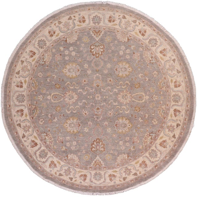 Boho Chic Ziegler Gray/Ivory Wool Round Rug- 9'10'' X 10'1'' For Sale - Image 9 of 10