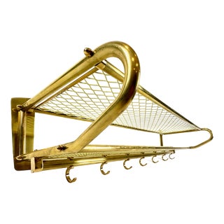 Large Mid-Century Modern Brass Wall-Mounted Coat Rack, 1950s For Sale