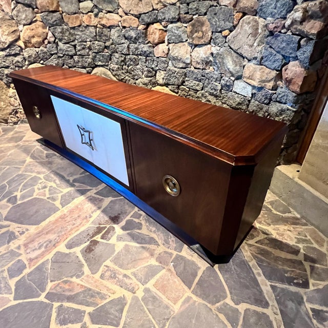 1950s Arturo Pani Credenza Mahogany Leather and Brass Mexico For Sale - Image 11 of 12