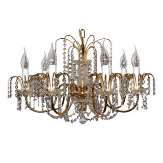 Brass Lead Crystal 24k Gold Plated Seven Light Chandelier from Sölken Leuchten, 1970s For Sale