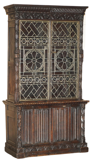 Jacobean Linen Fold Carved Zinc Lined Astral Glazed Bookcase