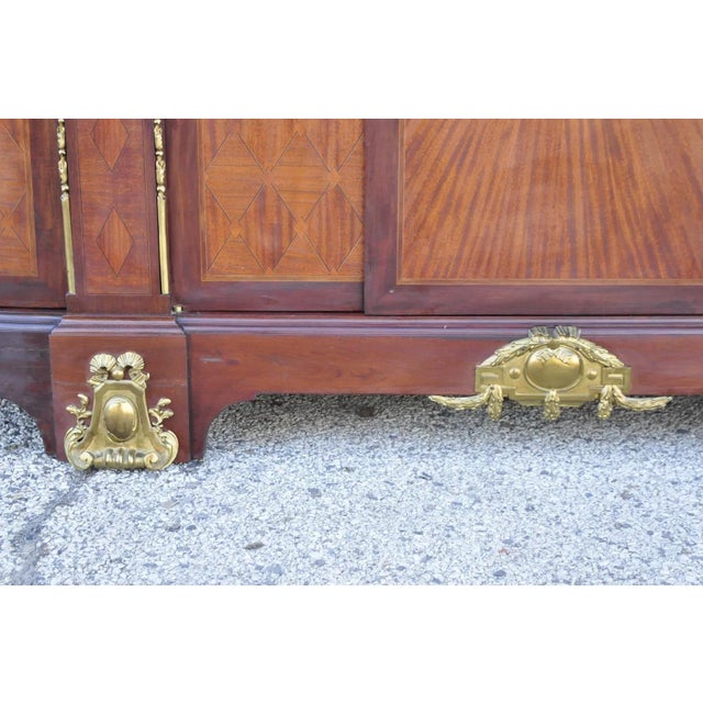 Early 20th Century Antique French Louis XV Style Marble Top Bowed Glass Bronze Ormolu Sideboard For Sale - Image 5 of 12