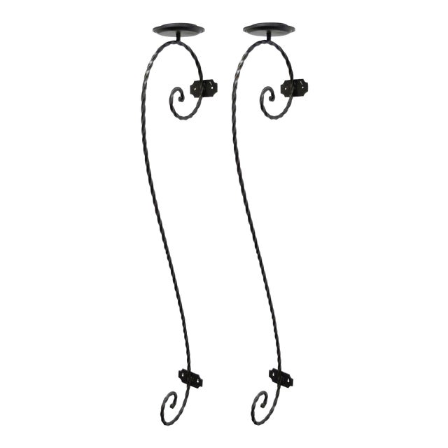 71" Scrolling Twisted Wrought Iron Pillar Candle Holder Wall Mounted