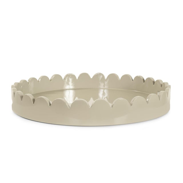 Contemporary Round Scalloped Riviera Tray - Taupe For Sale - Image 3 of 10