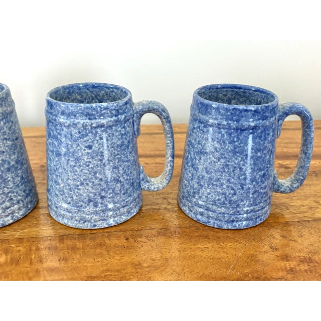 1970s 1970s Blue Spongeware Pottery Coffee Mugs - Set of 4 For Sale - Image 5 of 8