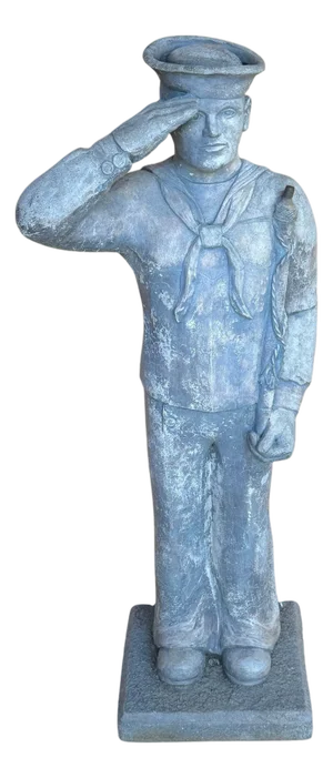 WPA Style Cast Stone Garden Flag Bearer Statue of a Handsome Navy Sailor