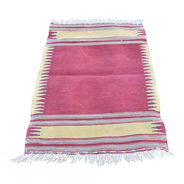 1970s Traditional Hand Knotted Turkish Cappadocia Small Size Kilim Rug For Sale