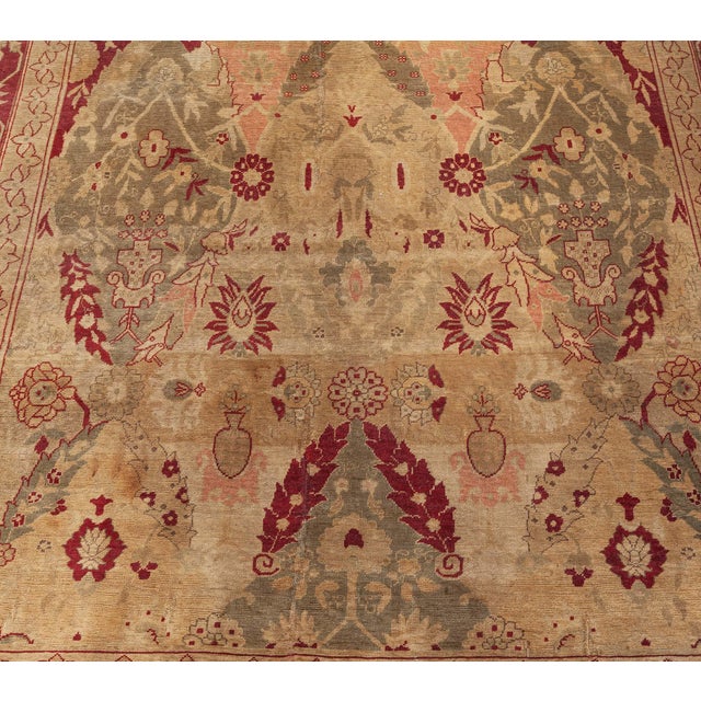 Antique 1880s Turkish Hereke Rug with Floral and Botanical Motifs in Soft Beige, Coral, and Crimson For Sale - Image 9 of 9