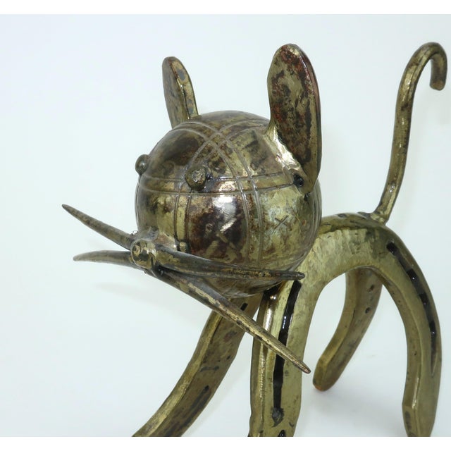 Gold Brutalist Cat Scrap Metal Art Sculpture For Sale - Image 8 of 14