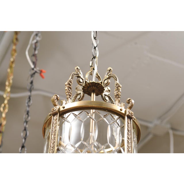 1940s Patinated Bronze & Cut Crystal Lantern, France For Sale - Image 4 of 12